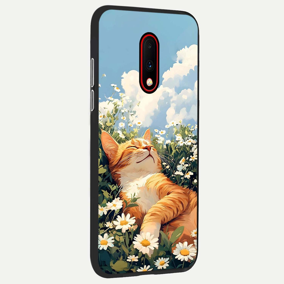 Cat And Flowers View back cover For OnePlus 7 slim fit glass case with vibrant aesthetic design