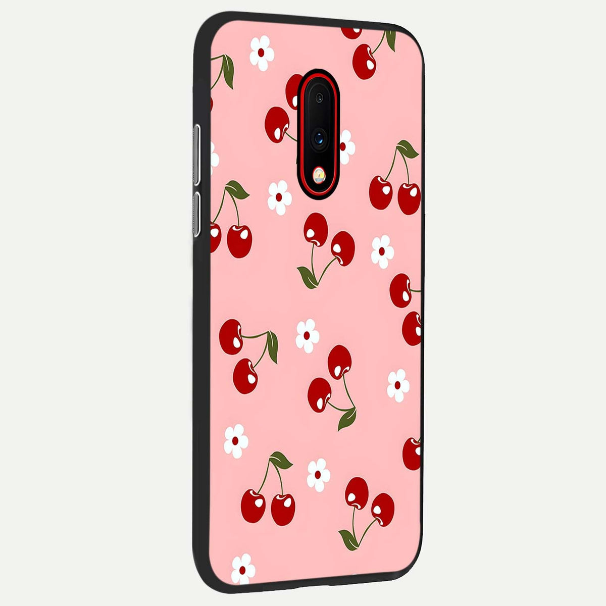 Cherry Love Mood back cover For OnePlus 7 slim fit glass case with vibrant aesthetic design