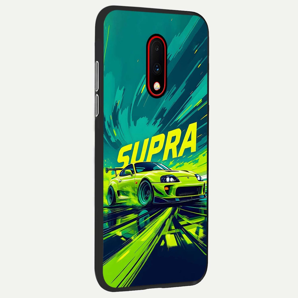 Electric Supra Thunder back cover For OnePlus 7 slim fit glass case with vibrant aesthetic design