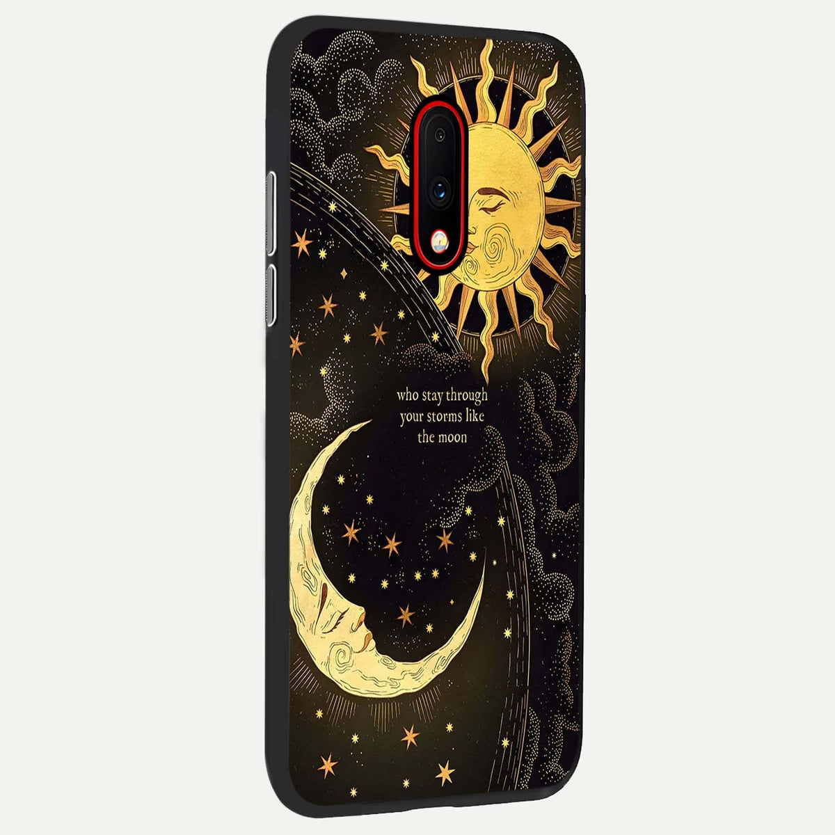 Golden Lunar Love back cover For OnePlus 7 slim fit glass case with vibrant aesthetic design