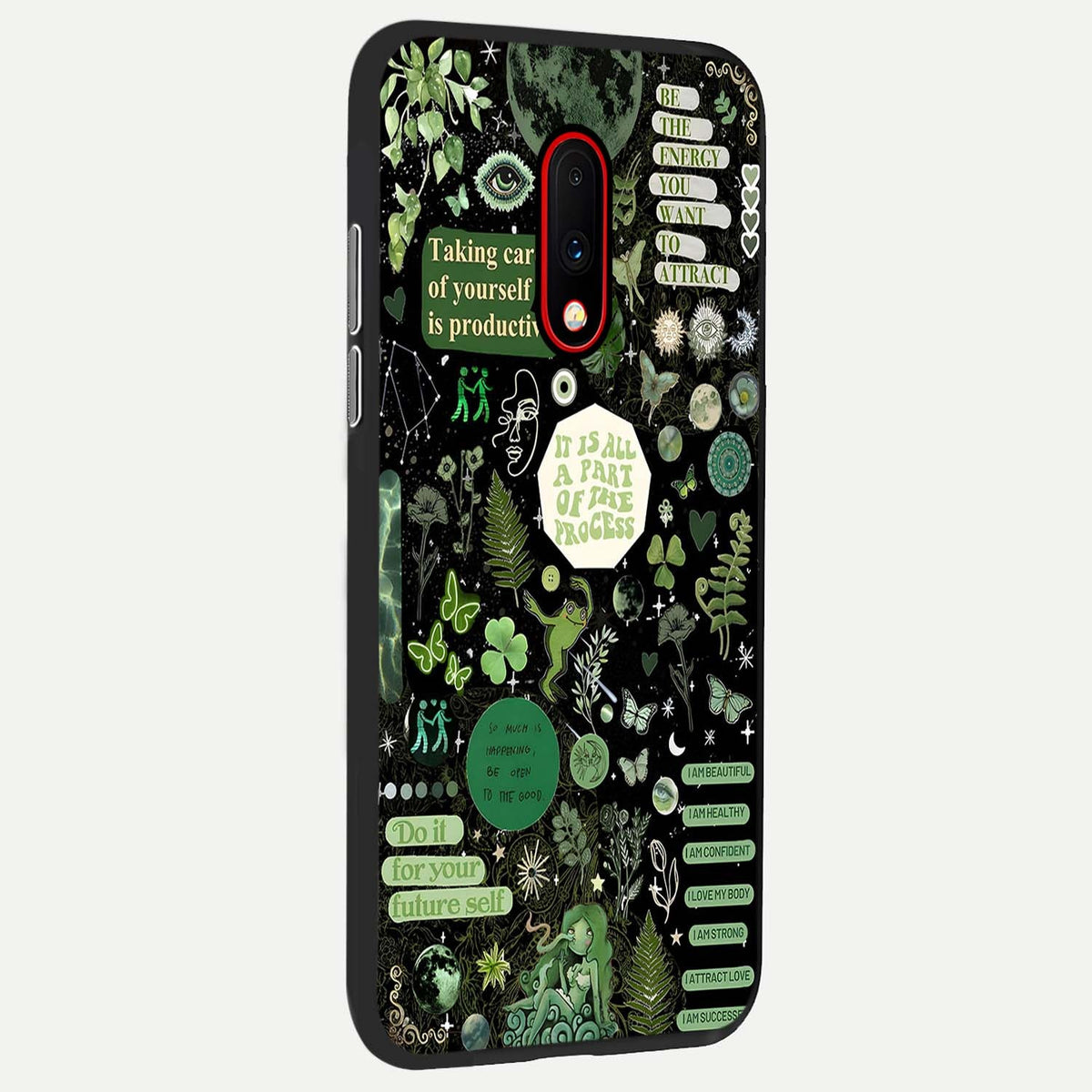 Green Mandala Pattern back cover For OnePlus 7 slim fit glass case with vibrant aesthetic design