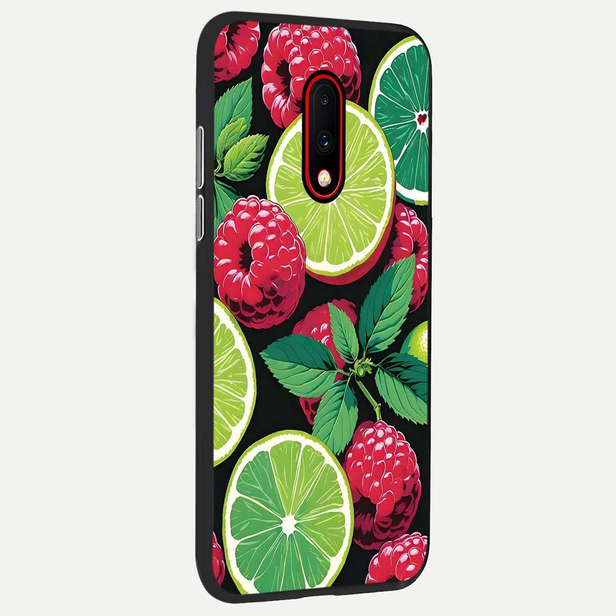 Lime and Raspberry Pattern back cover For OnePlus 7 slim fit glass case with vibrant aesthetic design