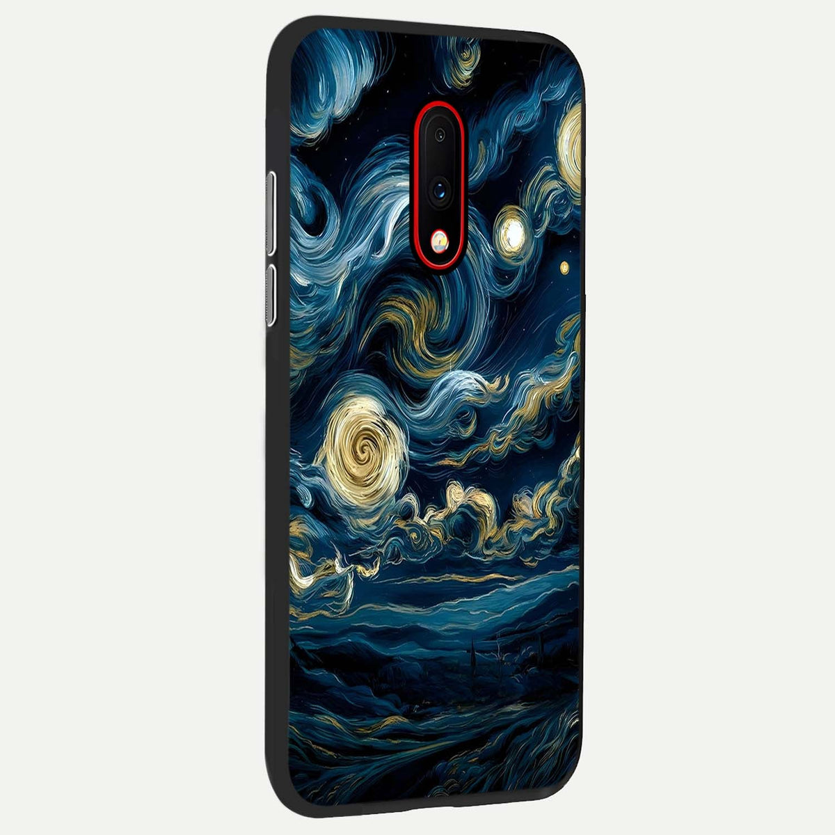 Midnight Sky Whirl back cover For OnePlus 7 slim fit glass case with vibrant aesthetic design