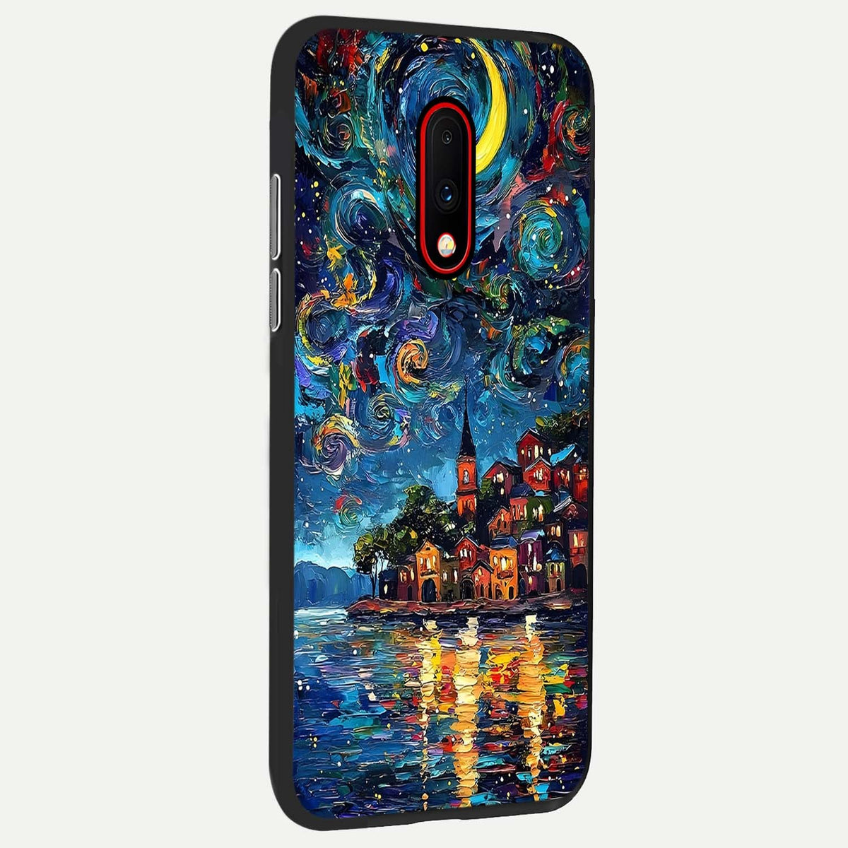Moonlight Harbor Glow back cover For OnePlus 7 slim fit glass case with vibrant aesthetic design