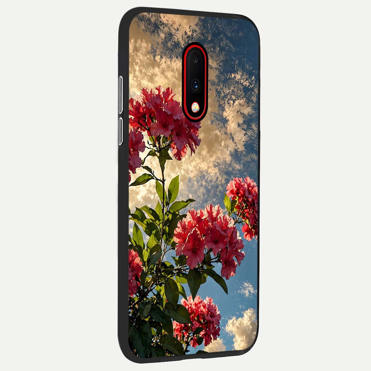 Red Bloom Skies back cover For OnePlus 7 slim fit glass case with vibrant aesthetic design