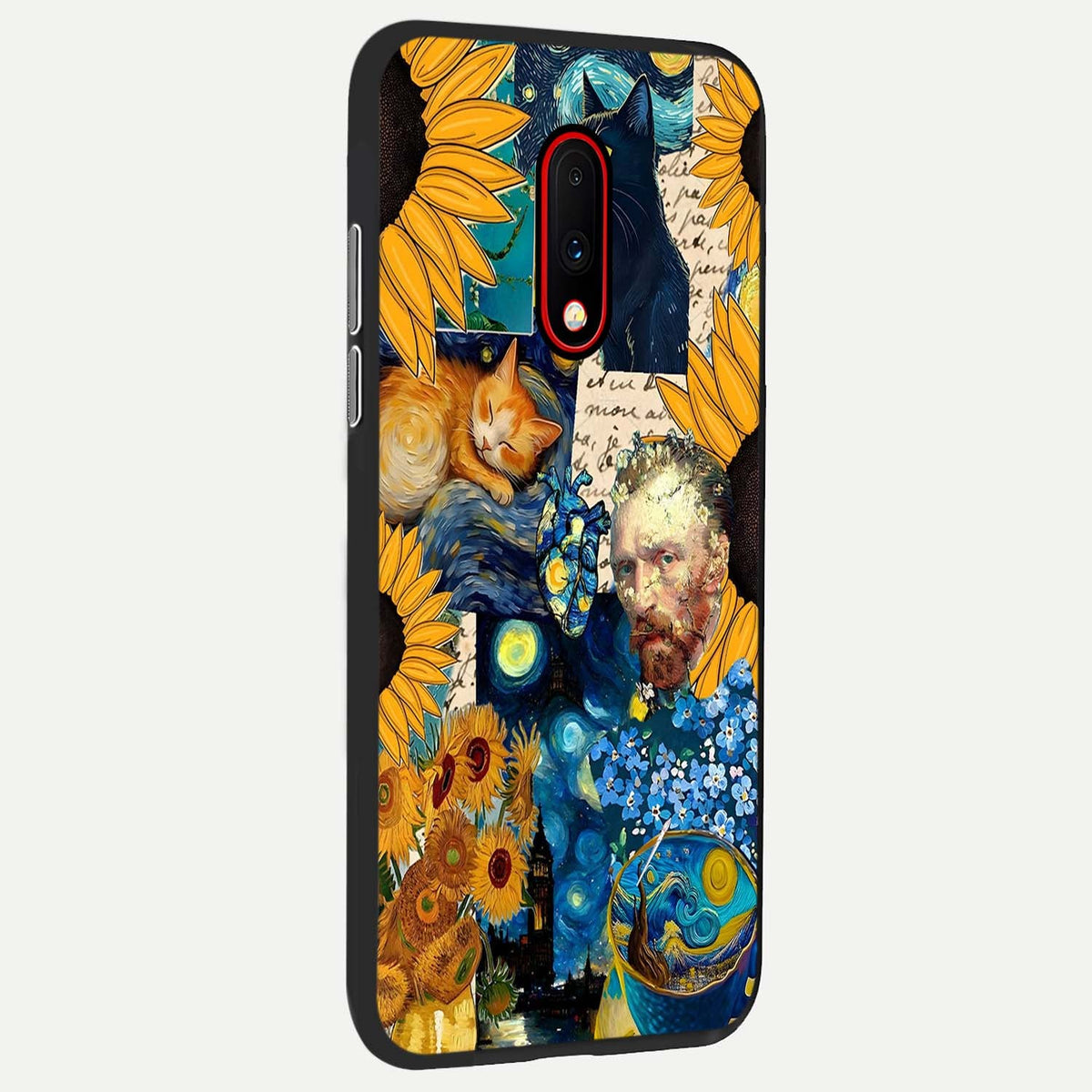 Sunflower Chic Mood Custom Name back cover For OnePlus 7 slim fit glass case with vibrant aesthetic design