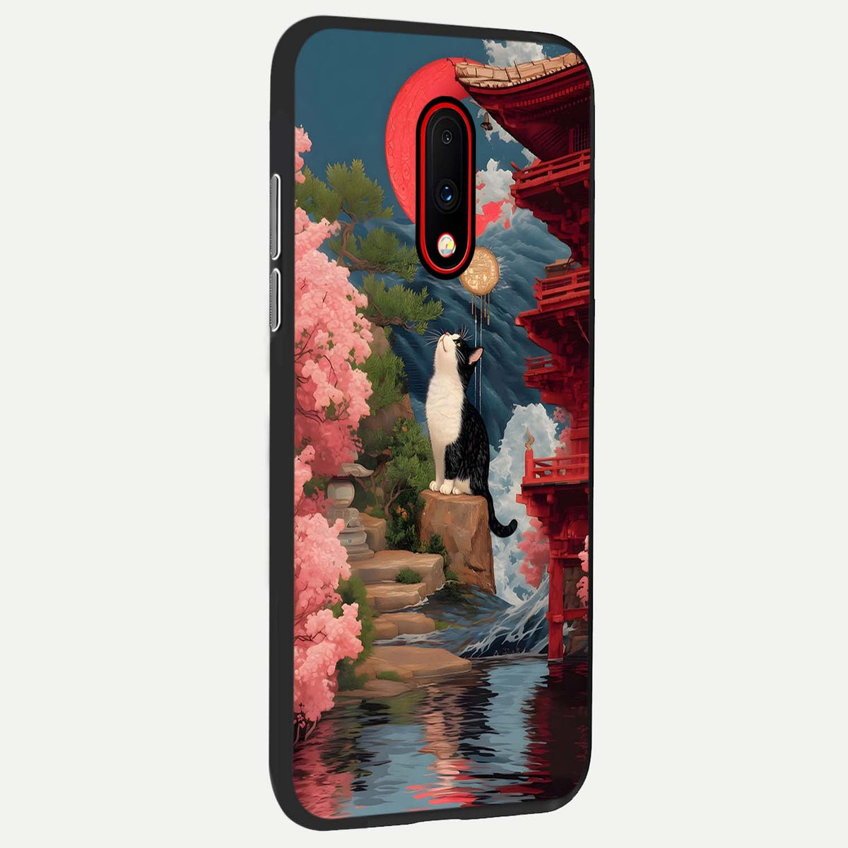 Temple Cat Scenery back cover For OnePlus 7 slim fit glass case with vibrant aesthetic design