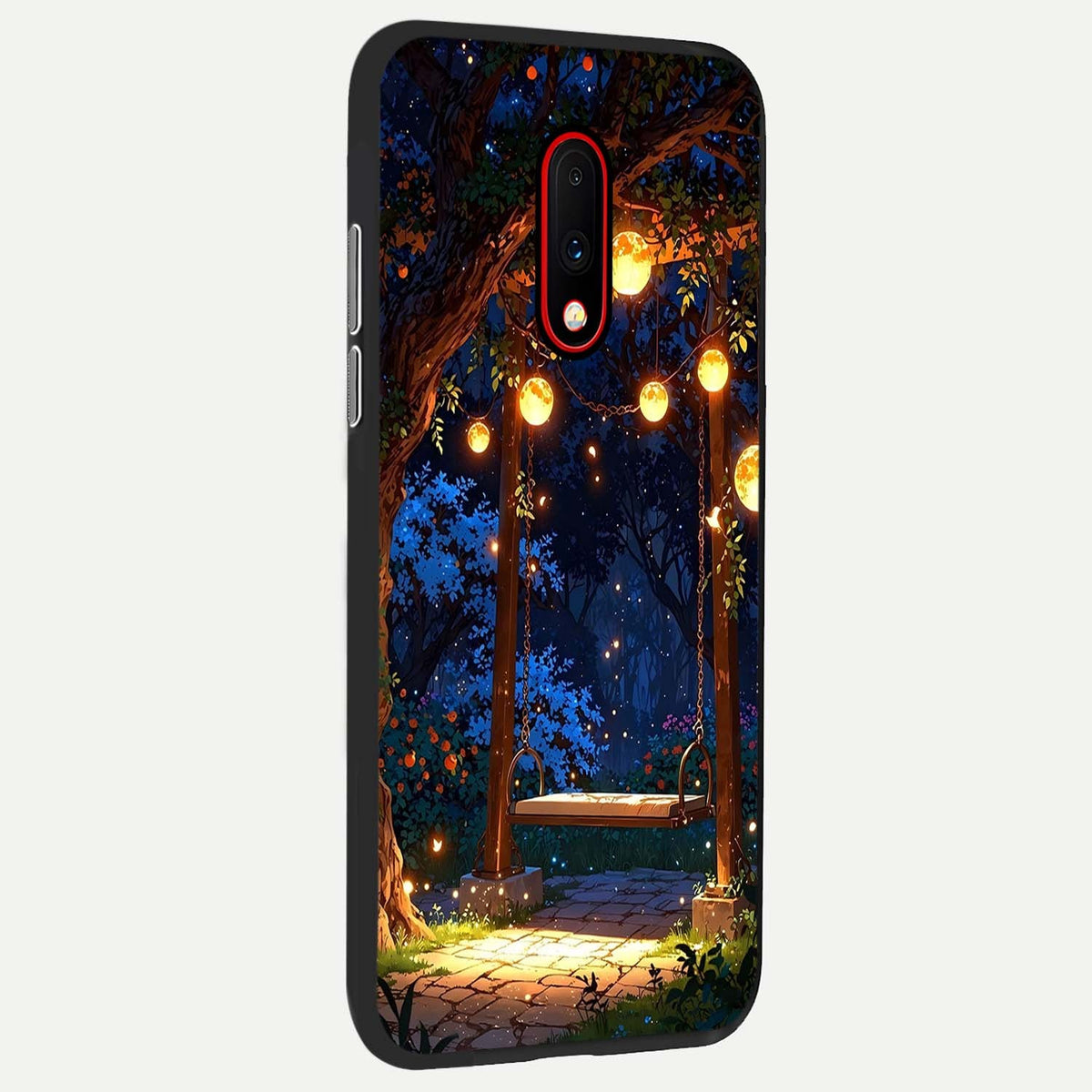 Twilight Garden Swing back cover For OnePlus 7 slim fit glass case with vibrant aesthetic design
