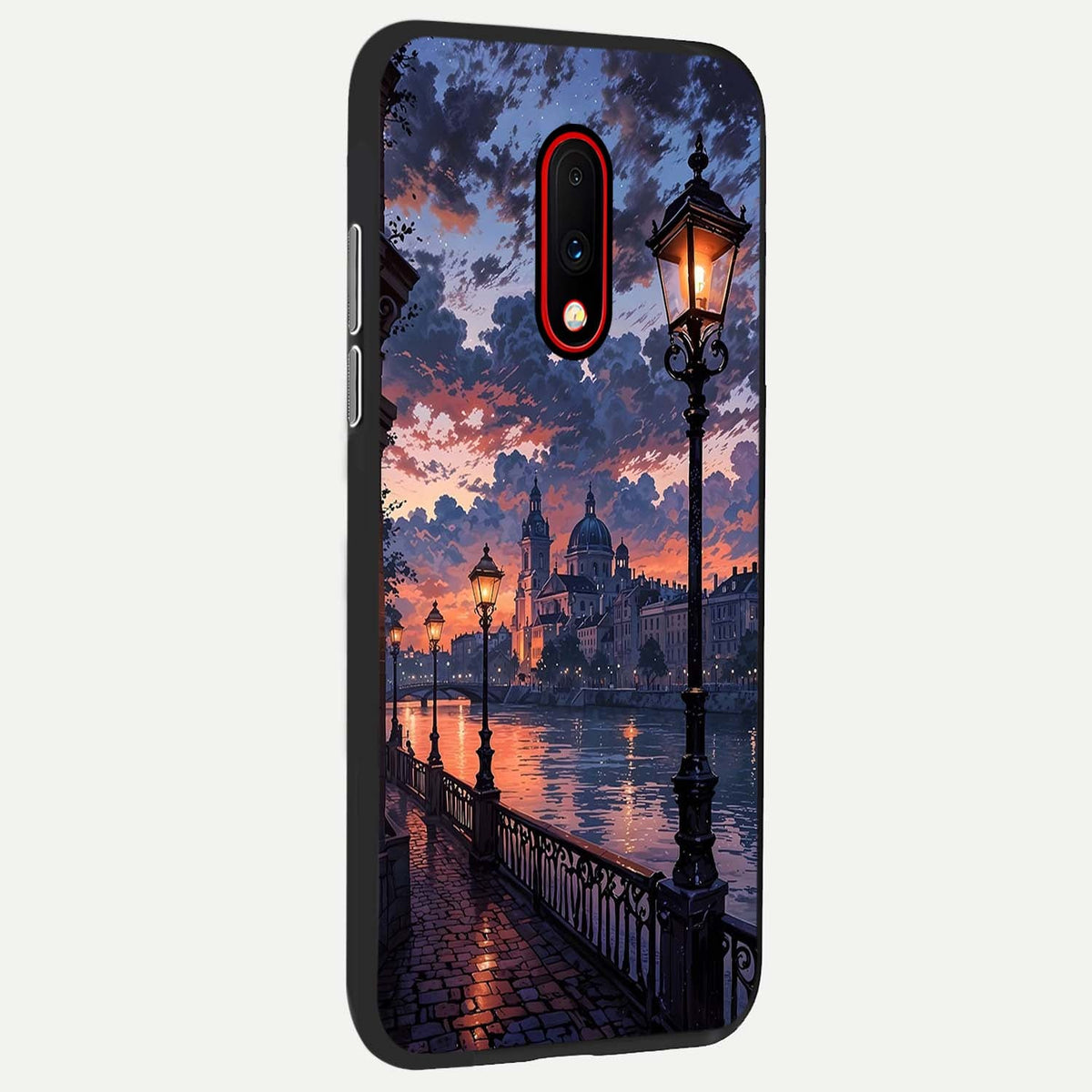 Twilight River Lights back cover For OnePlus 7 slim fit glass case with vibrant aesthetic design