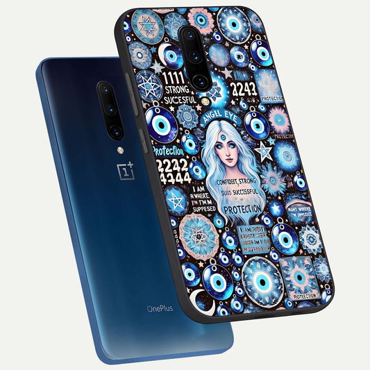 Angel Aura Shield phone case For OnePlus 7 Pro showing premium glass back cover with detailed artwork