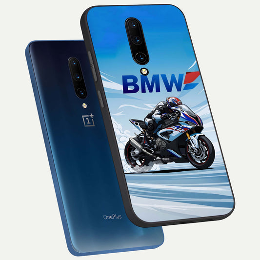 BMW Power Drift phone case For OnePlus 7 Pro showing premium glass back cover with detailed artwork