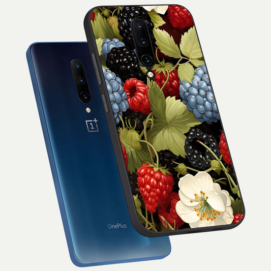 Berry Bloom Charm phone case For OnePlus 7 Pro showing premium glass back cover with detailed artwork