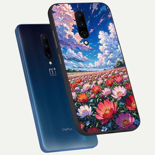 Blossom Sky Field phone case For OnePlus 7 Pro showing premium glass back cover with detailed artwork