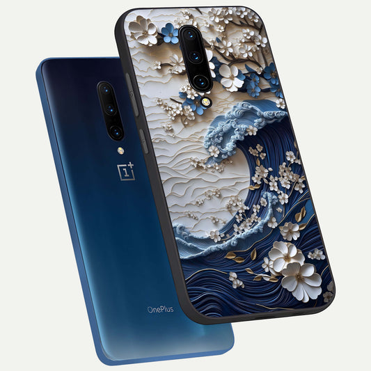 Blossom Wave Art phone case For OnePlus 7 Pro showing premium glass back cover with detailed artwork