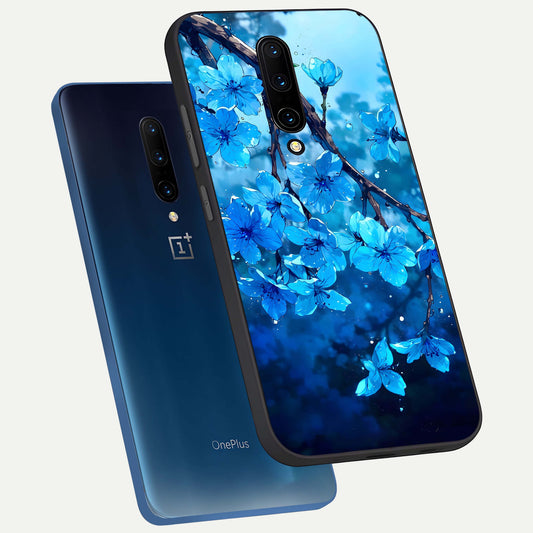 Blue Blossoms Branch phone case For OnePlus 7 Pro showing premium glass back cover with detailed artwork