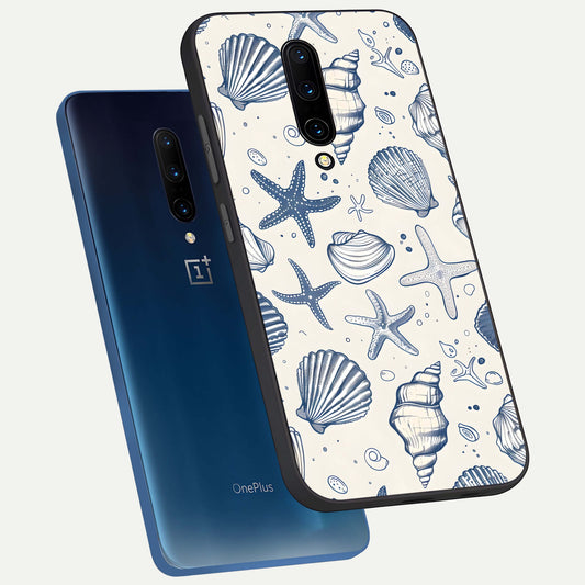 Blue Ocean Outline phone case For OnePlus 7 Pro showing premium glass back cover with detailed artwork