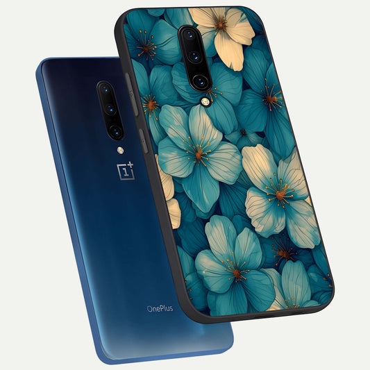 Blue Shade Floral phone case For OnePlus 7 Pro showing premium glass back cover with detailed artwork
