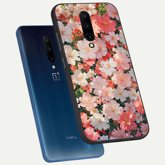 Blush Bloom Field phone case For OnePlus 7 Pro showing premium glass back cover with detailed artwork