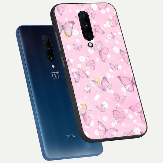 Blush Butterfly Garden phone case For OnePlus 7 Pro showing premium glass back cover with detailed artwork
