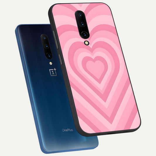 Blush Heart Waves phone case For OnePlus 7 Pro showing premium glass back cover with detailed artwork