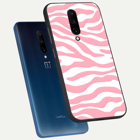 Blush Zebra Flow phone case For OnePlus 7 Pro showing premium glass back cover with detailed artwork