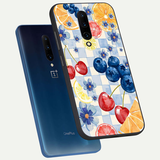 Citrus Bloom Joy phone case For OnePlus 7 Pro showing premium glass back cover with detailed artwork