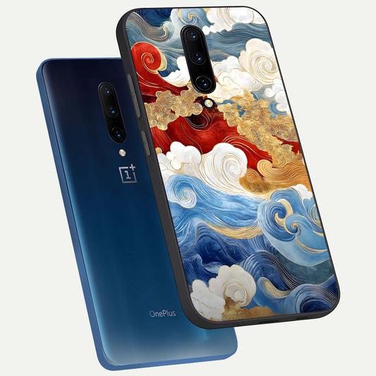 Colored Waves phone case For OnePlus 7 Pro showing premium glass back cover with detailed artwork