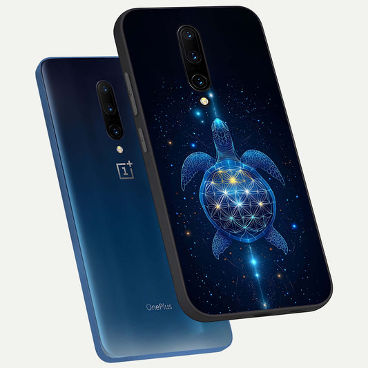 Crimson Blue Turtle phone case For OnePlus 7 Pro showing premium glass back cover with detailed artwork
