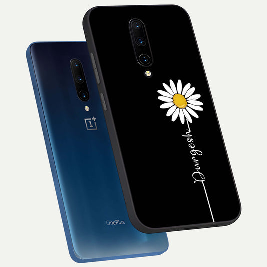 Custom Name White Flower phone case For OnePlus 7 Pro showing premium glass back cover with detailed artwork