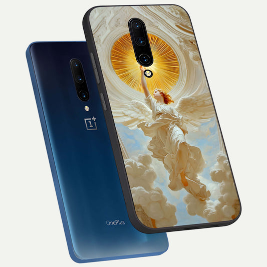 Divine Light Angel phone case For OnePlus 7 Pro showing premium glass back cover with detailed artwork