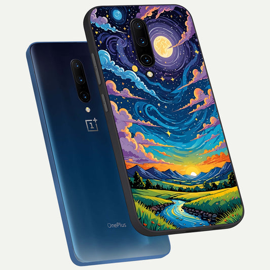 Dreamy Night Landscape phone case For OnePlus 7 Pro showing premium glass back cover with detailed artwork