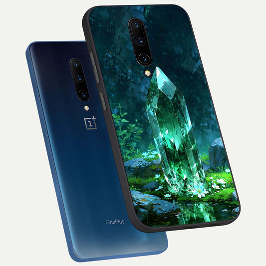 Emerald Light Crystal phone case For OnePlus 7 Pro showing premium glass back cover with detailed artwork