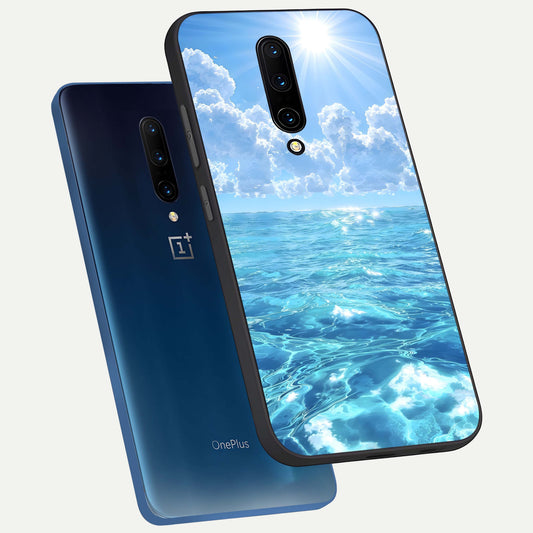 Endless Ocean Horizon phone case For OnePlus 7 Pro showing premium glass back cover with detailed artwork