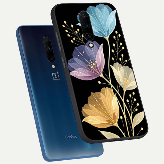 Flower Bloom Glow phone case For OnePlus 7 Pro showing premium glass back cover with detailed artwork