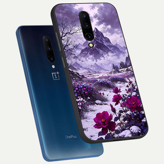 Flower Mountain View phone case For OnePlus 7 Pro showing premium glass back cover with detailed artwork