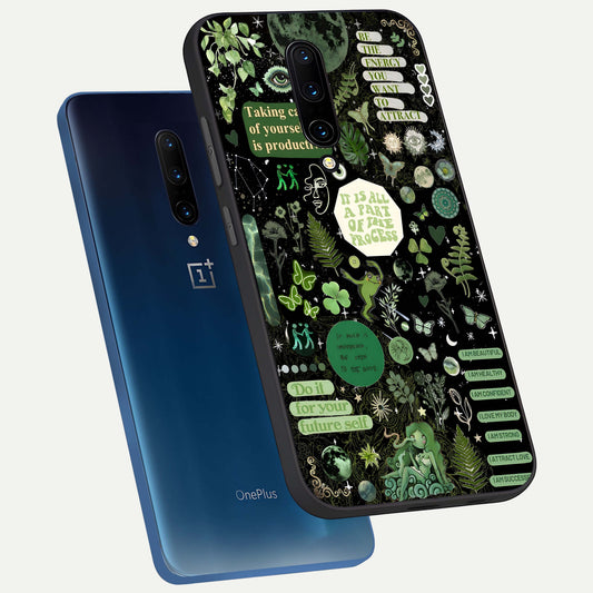 Green Mandala Pattern phone case For OnePlus 7 Pro showing premium glass back cover with detailed artwork