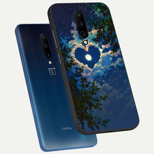Heart With Moon Sky phone case For OnePlus 7 Pro showing premium glass back cover with detailed artwork