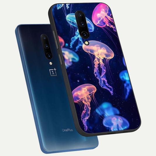 Jellyfish Pattern phone case For OnePlus 7 Pro showing premium glass back cover with detailed artwork