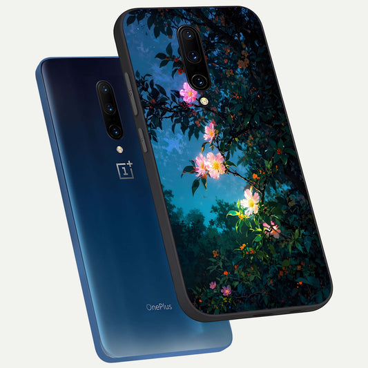 Midnight Bloom Glow phone case For OnePlus 7 Pro showing premium glass back cover with detailed artwork