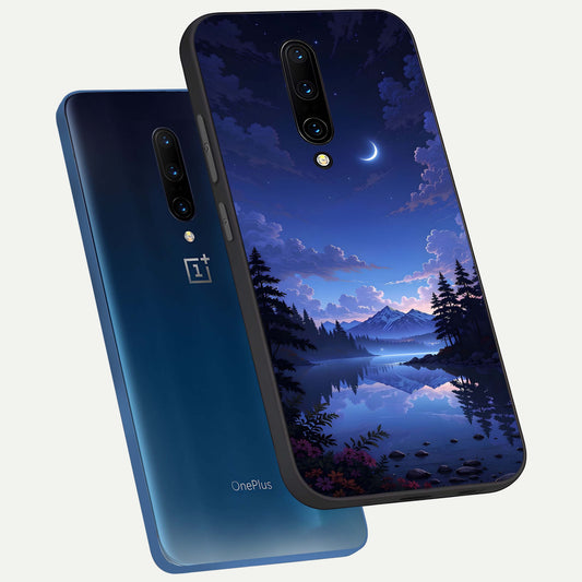Midnight Lake Peace phone case For OnePlus 7 Pro showing premium glass back cover with detailed artwork