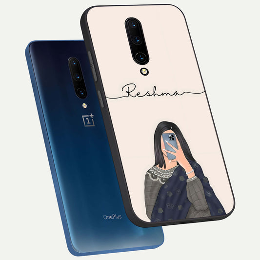 Mirror Mood Muse With Custom Name phone case For OnePlus 7 Pro showing premium glass back cover with detailed artwork