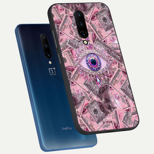 Money Eye Luxe phone case For OnePlus 7 Pro showing premium glass back cover with detailed artwork