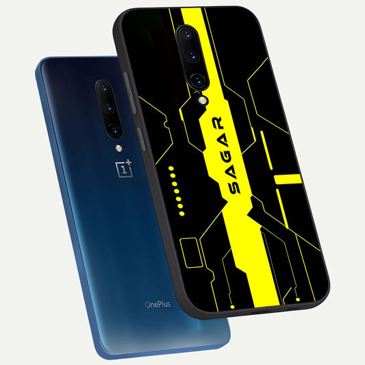 Neon CYBERPUNK Custom Name phone case For OnePlus 7 Pro showing premium glass back cover with detailed artwork