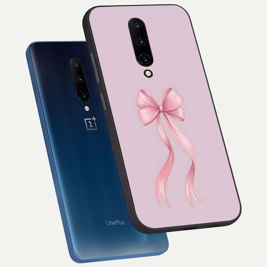 Soft Blush Bow phone case For OnePlus 7 Pro showing premium glass back cover with detailed artwork