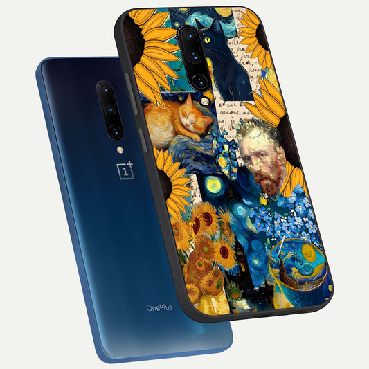 Sunflower Chic Mood Custom Name phone case For OnePlus 7 Pro showing premium glass back cover with detailed artwork