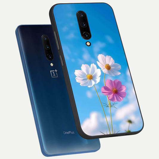 Tripple Flowers With Sky phone case For OnePlus 7 Pro showing premium glass back cover with detailed artwork
