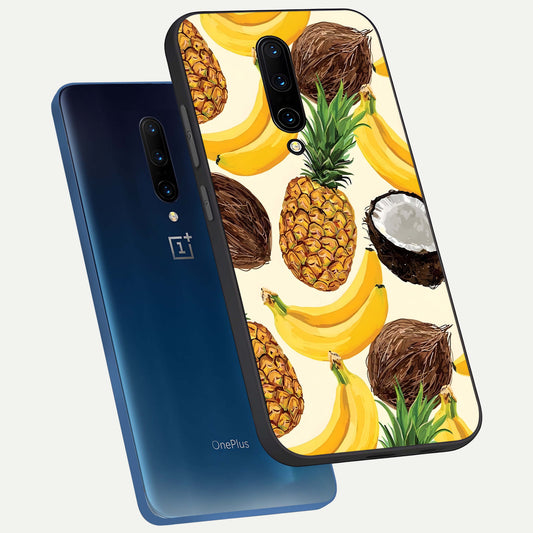 Tropical Fruit Mood phone case For OnePlus 7 Pro showing premium glass back cover with detailed artwork