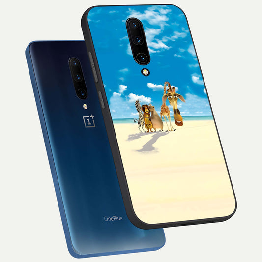 Tropical Fun Squad phone case For OnePlus 7 Pro showing premium glass back cover with detailed artwork