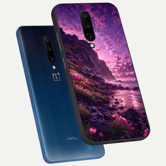 Twilight Blossom Coast phone case For OnePlus 7 Pro showing premium glass back cover with detailed artwork