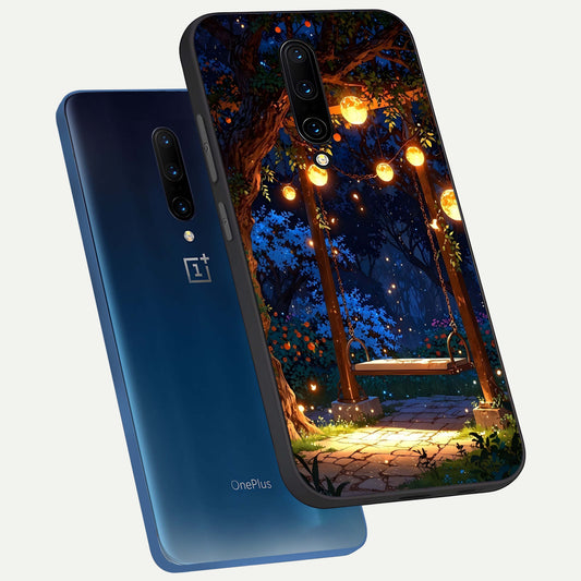 Twilight Garden Swing phone case For OnePlus 7 Pro showing premium glass back cover with detailed artwork